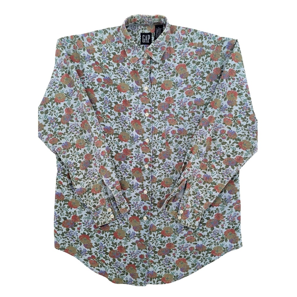 Vintage GAP Floral Button Down Shirt M 90s Cotton Rose Print Cottagecore
